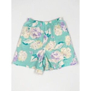 Vintage 80s Hunter Sportswear Floral High Waisted Shorts, Small 6, Teal Purple